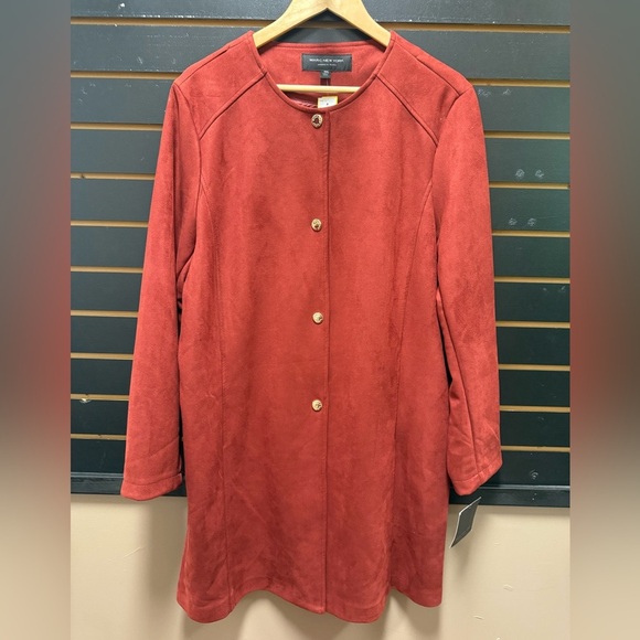 Nwt Andrew Marc New York Jacket Faux Suede Burnt Russet Midi Coat Women Size 1x - Picture 1 of 5